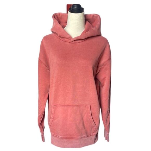 Abercrombie & Fitch Deep Rose Relaxed Fit Semi-Distressed Pullover Hoodie (Small - Picture 3 of 11